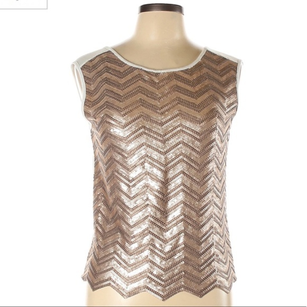 Gianni Bini L copper sequin chevron sleeveless top